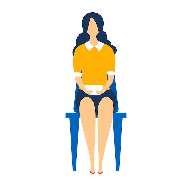 Vector young woman sitting on chair holding tablet modern style casual clothing female student or