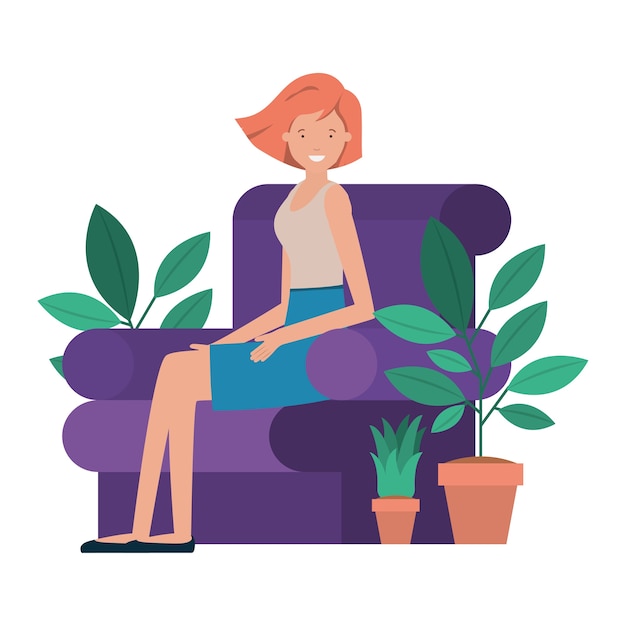 young woman sitting in couch avatar character