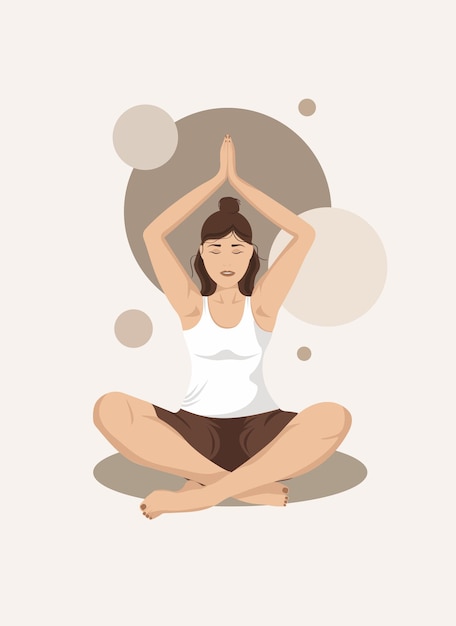 Young woman sitting in lotus position practicing meditation Concept illustration for meditation yoga healthy lifestyle rest relaxation