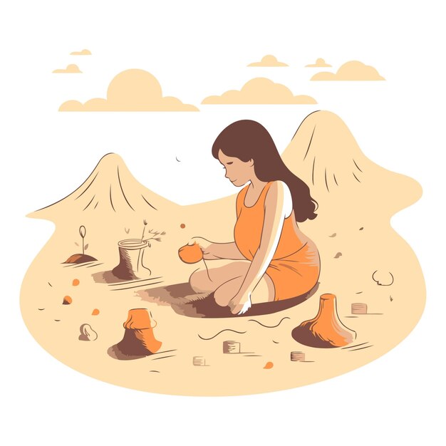 Young woman sitting on the sand in the desert