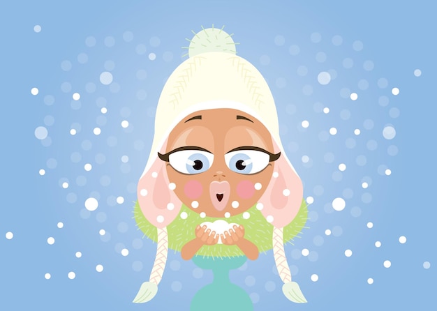 Vector young woman and snow