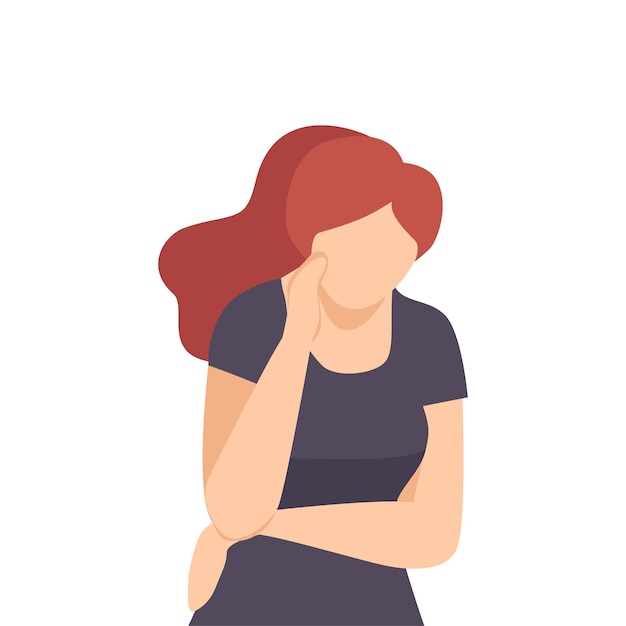 Young Woman Standing Deep in Her Thoughts Vector Illustration