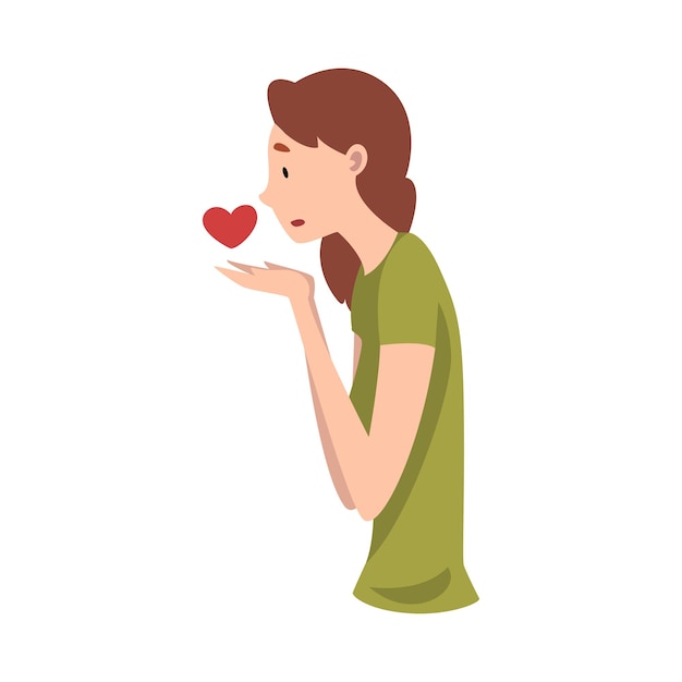 Vector young woman standing sadly with heart vector illustration