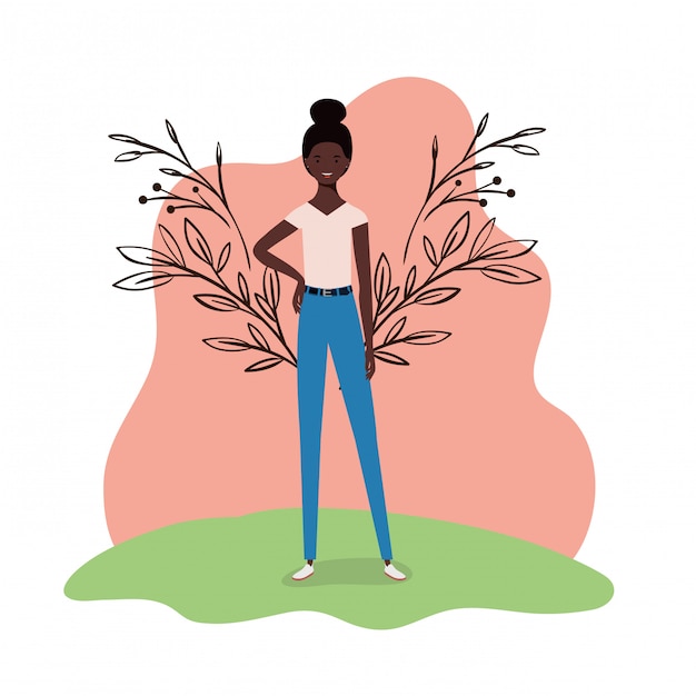 Vector young woman standing with landscape