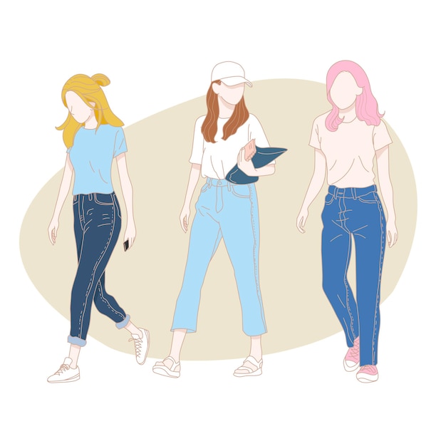 Vector young woman style and casual girl