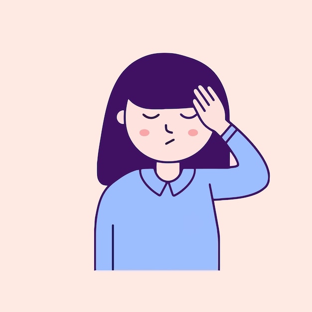 Young woman suffering from headache Vector illustration in a flat style