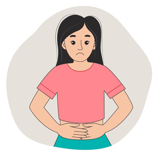 young woman suffering from strong stomach ache
