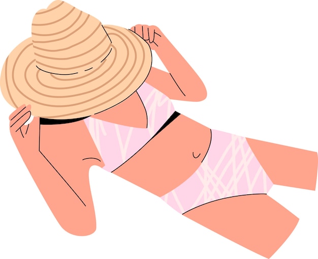 Young woman sunbathing covered with a hat