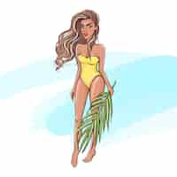 Vector young woman in swimsuit.