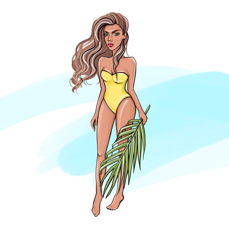 Vector young woman in swimsuit.