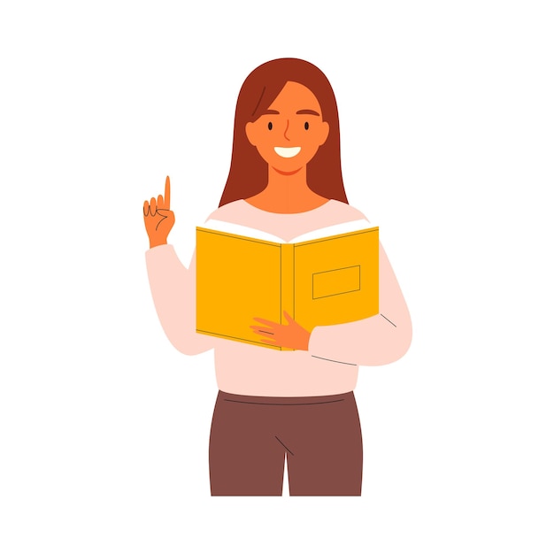 Young woman teacher holding a book in her hands