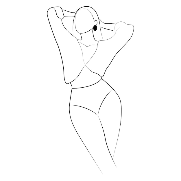 Vector young woman in underwear posing line art illustration line drawing of woman posing in underwear