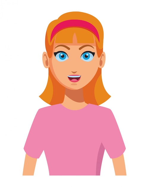 Vector young woman upperbody cartoon