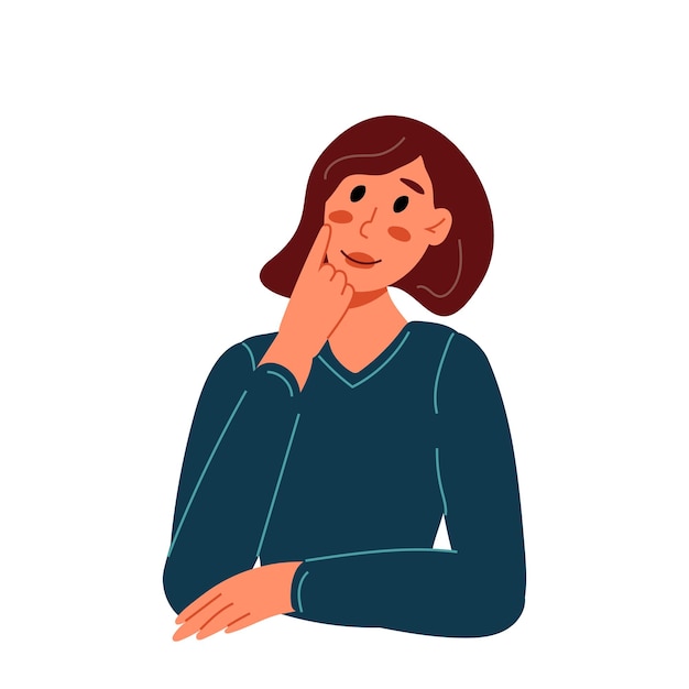 The young woman was thinking about something a flat vector illustration of a character isolated on a white background