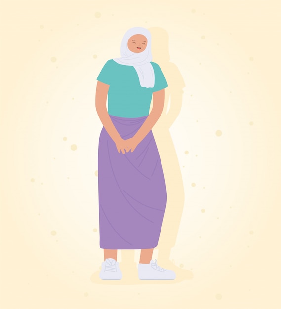 Young woman wearing hijab standing icon design