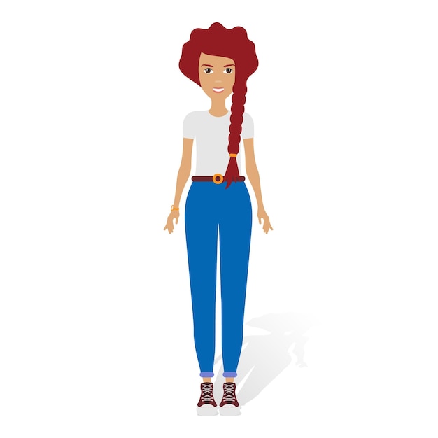 Young woman wearing trendy outfits female cartoon characters dressed in modern fashionable clothes