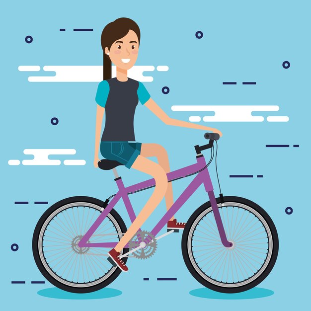 Vector young woman with bicycle