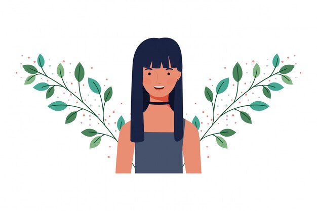 Vector young woman with branches and leaves