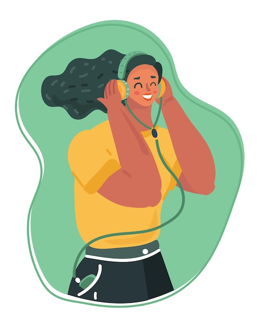 young woman with closed eyes in headphones