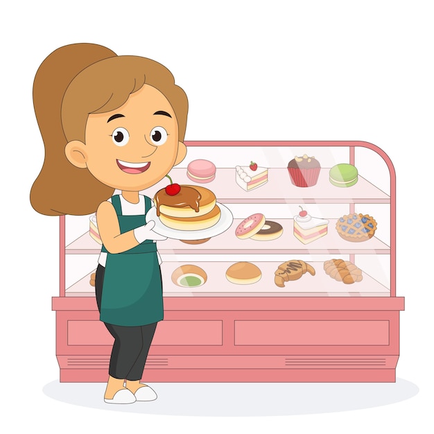 Vector young woman with cupcakes