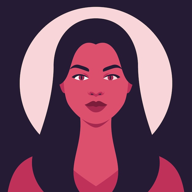 Vector young woman with demonic eyes on the background of the full moon