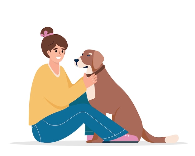 Young woman with dog Girl hugging cute dog Happy Pet and owner spending time togetherd