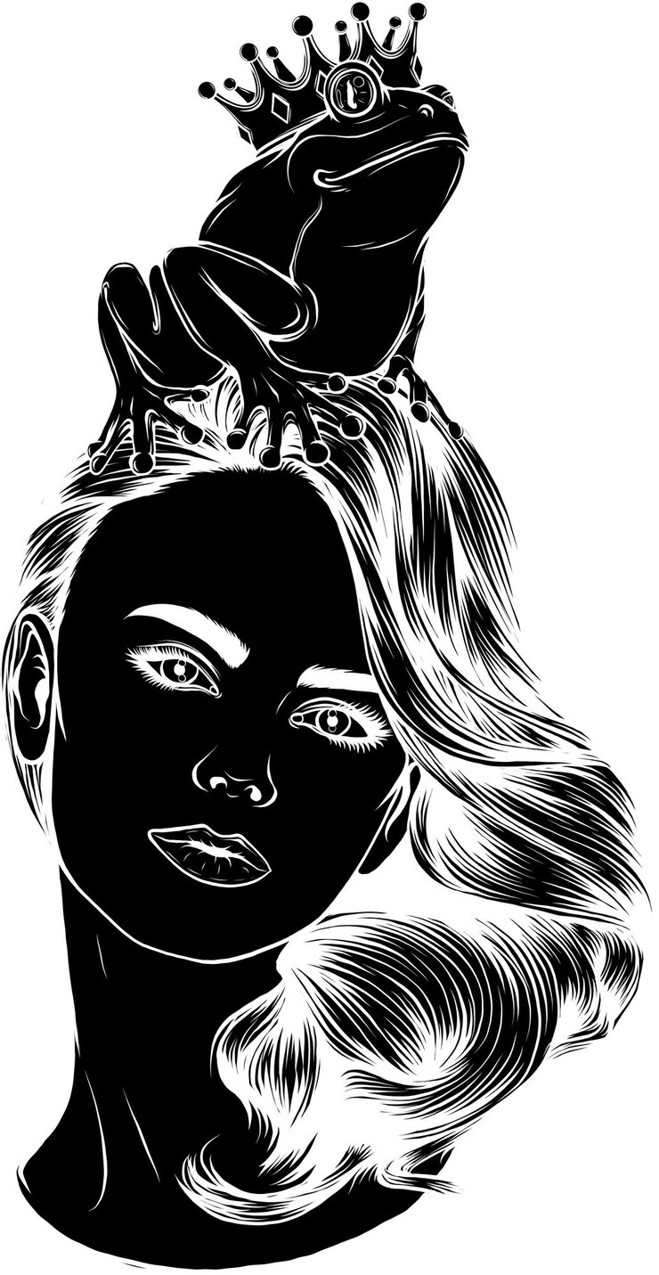 Vector young woman with a frog