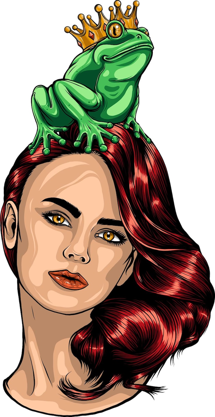 Vector young woman with a frog