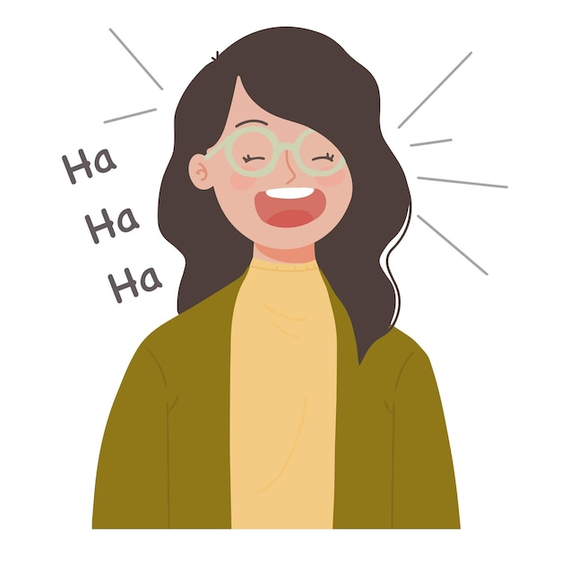 Vector young woman with glasses laughing illustration