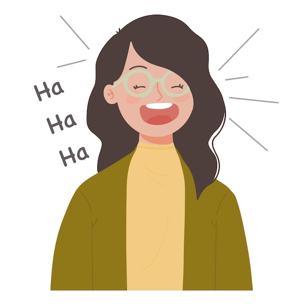 young woman with glasses laughing illustration
