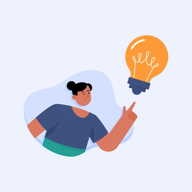 Vector young woman with light bulb for innovation