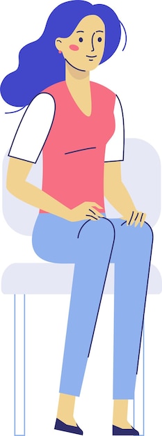 Vector young woman with long hair sitting on chair