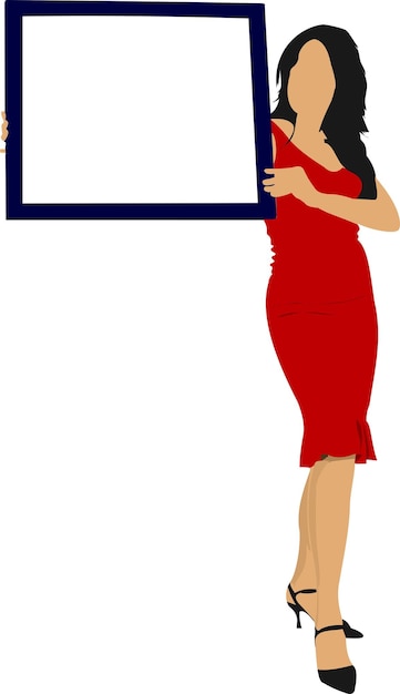 Young woman with note board colored vector illustration