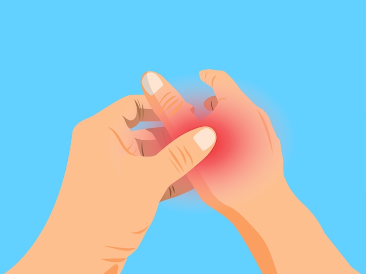 Vector young woman with painful hand