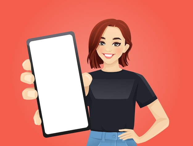 Vector young woman with phone