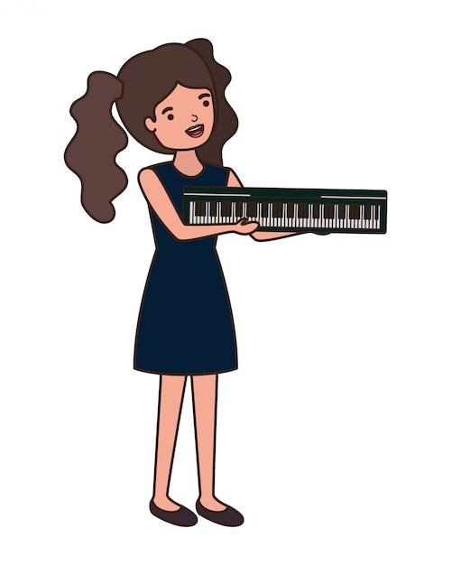 Vector young woman with piano keyboard character