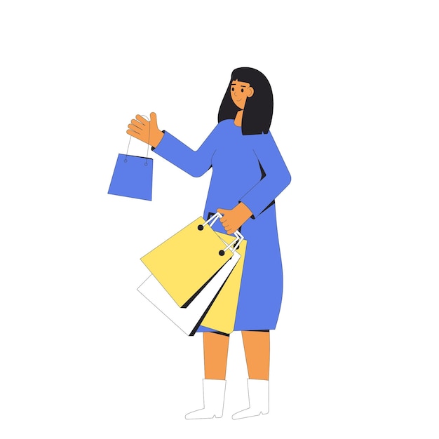 young woman with shopping bags female person standing and holding her purchases
