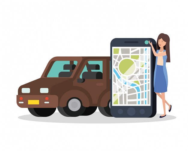 Giovane donna con smartphone e app gps