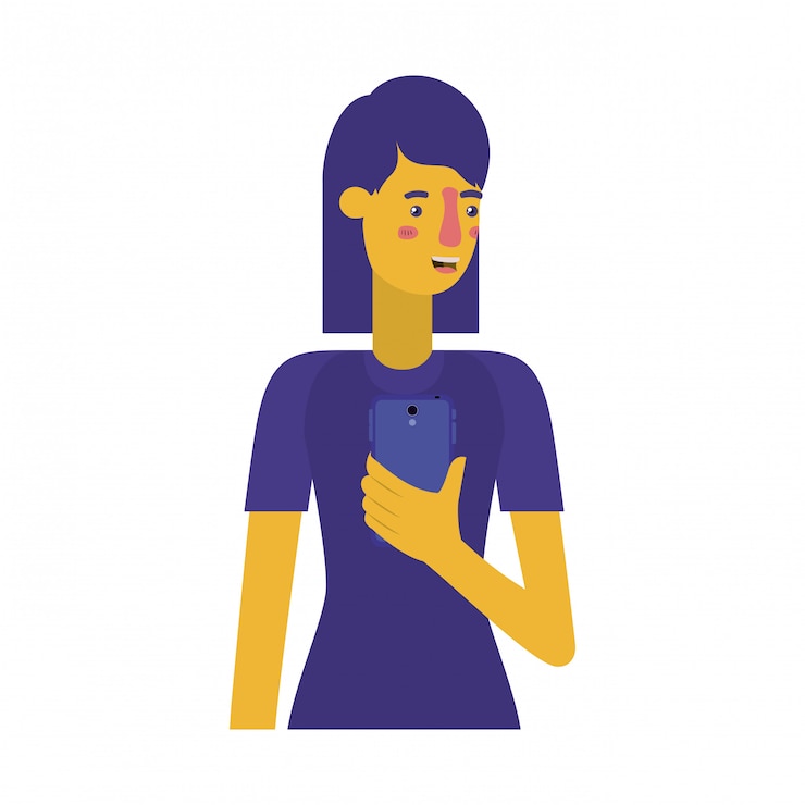 Vector young woman with smartphone