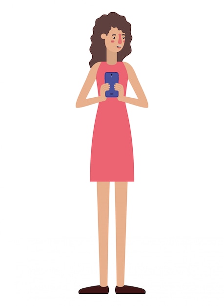 Vector young woman with smartphone