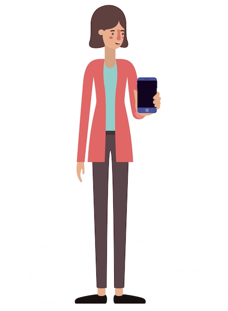 Vector young woman with smartphone