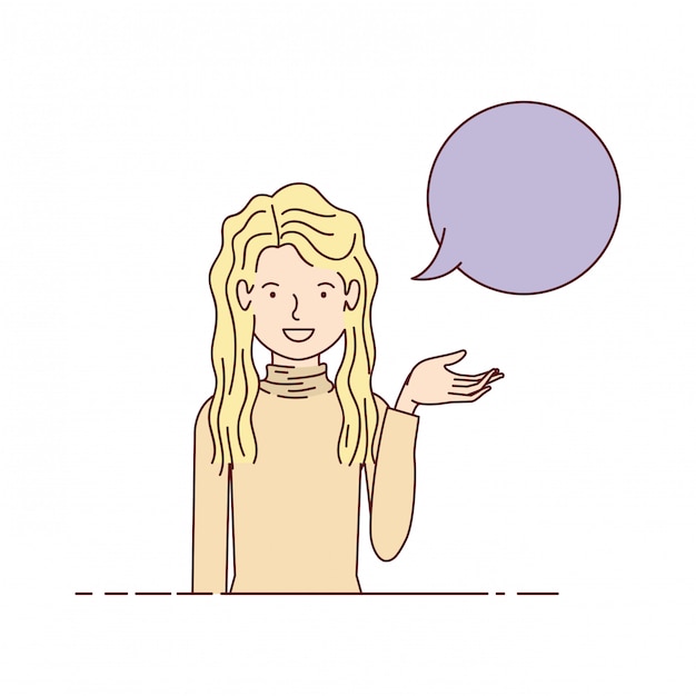 Young woman with speech bubble avatar character