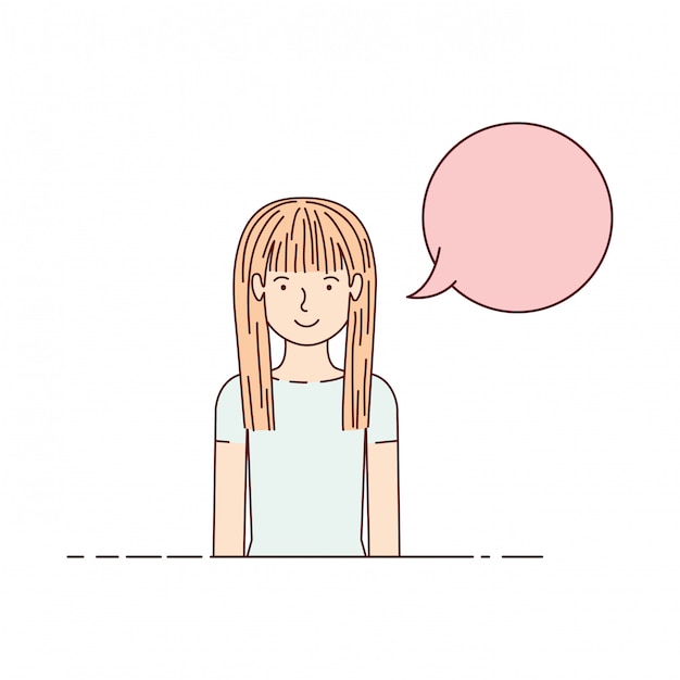 Young woman with speech bubble avatar character