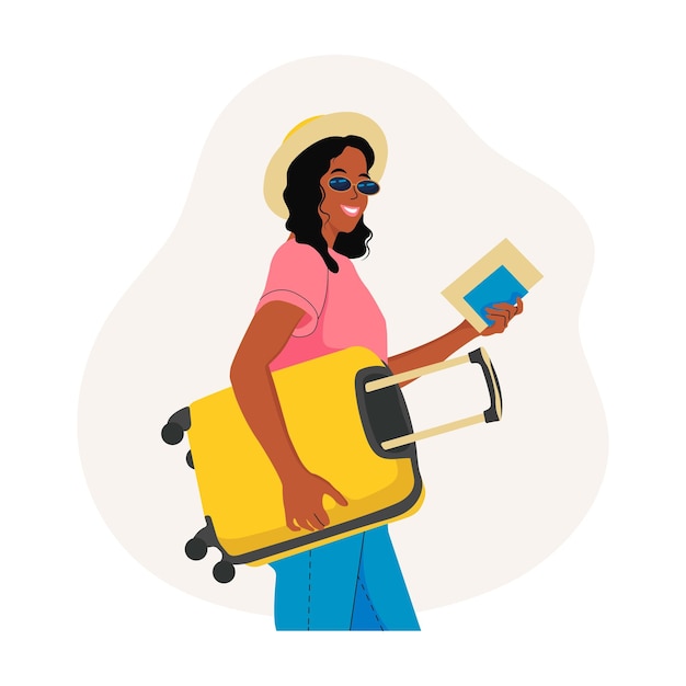 Vector young woman with a suitcase in her hand