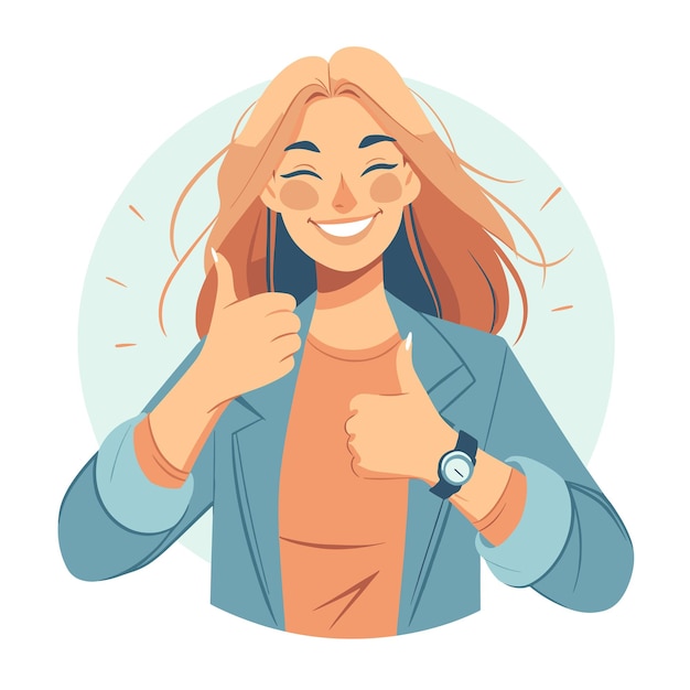 Vector young woman with thumbs up gesture as a bad sign vector illustrations on white background