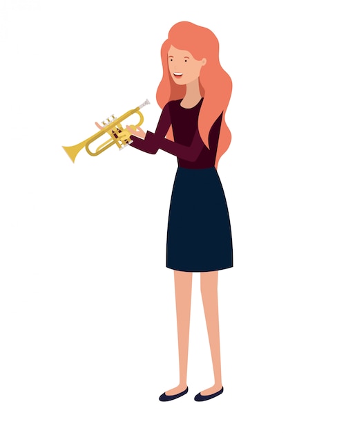 Young woman with trumpet character