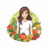 Vector young woman with vegetables in her hands vector illustration in cartoon style