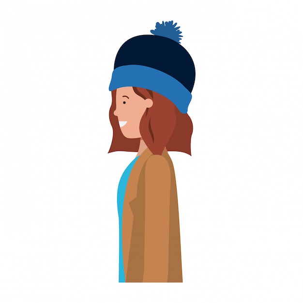 Vector young woman with winter clothes avatar character