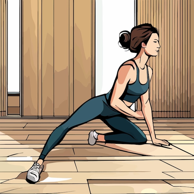 Vector young woman working out doing exercises at home on floor in healthy daily life concept vector