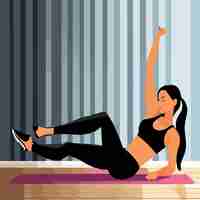 Vector young woman working out doing exercises at home on floor in healthy daily life concept vector